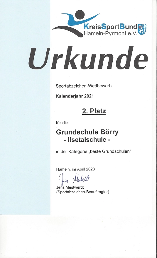 Urkunde Kreissportbund 2021&nbsp;&copy;&nbsp;Ilsetalschule