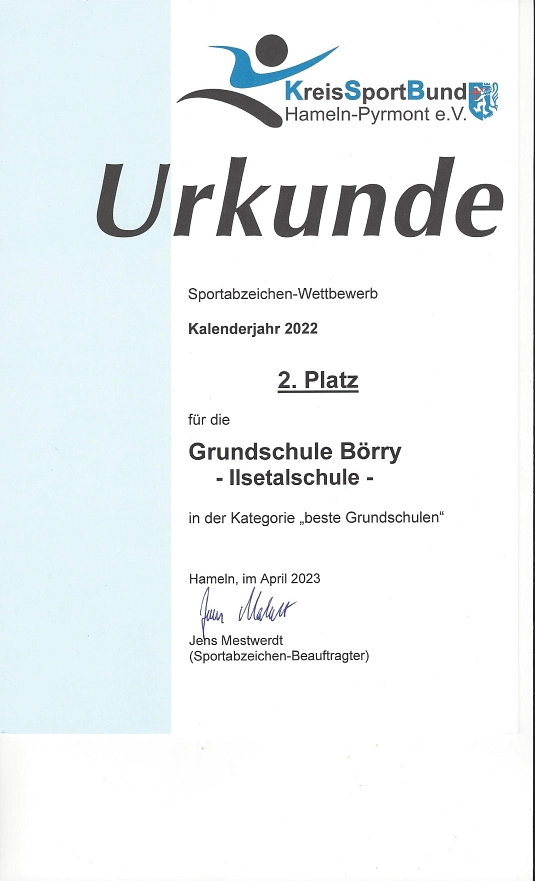 Urkunde Kreissportbund 2022&nbsp;&copy;&nbsp;Ilsetalschule